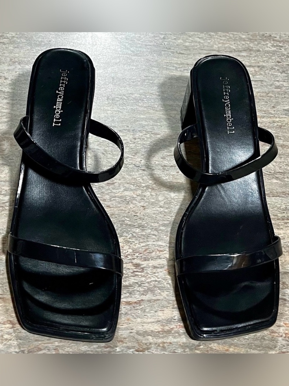 Jeffrey Campbell open toe black rubber heels sandals